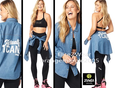 Zumba Game Changer Flannel Button Up Shirt ''Actually I Can'' Denim Stunner XS S M