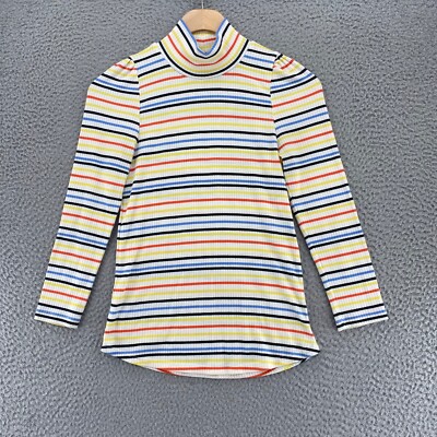 Free People Sweater Womens Extra Small Im Cute Ivory Multi Striped Turtleneck