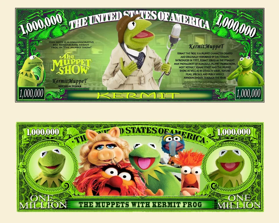 KERMIT / MUPPET SHOW BILLET MILLION DOLLAR US! Série JIM HENSON Grenouille Piggy