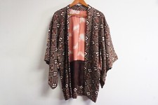Japanese Vintage Haori Silk Lined Robe Brown Orange Accented Jacket