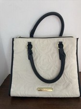 Betsey Johnson White Black Rose Faux Leather Satchel Handbag Kisses XO Lining