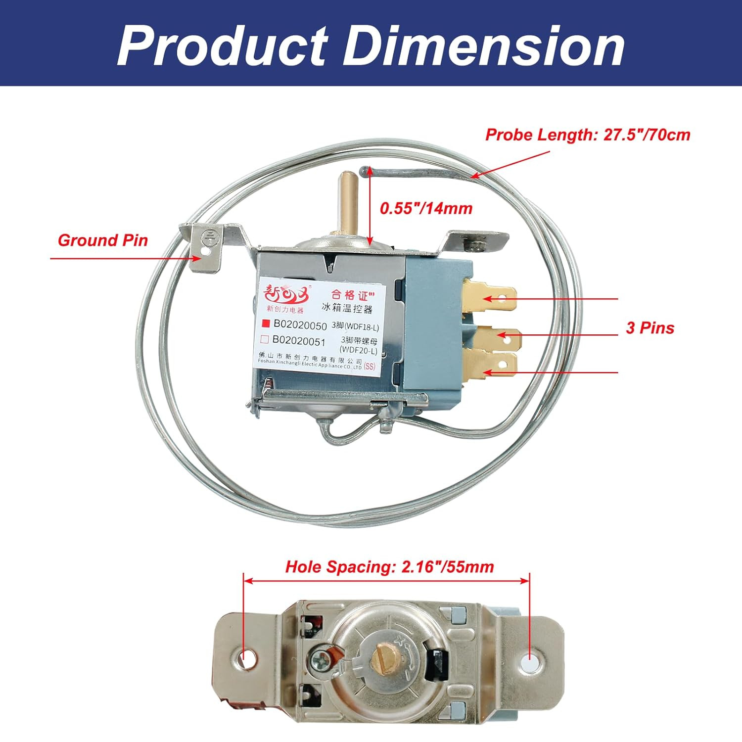 3 Pin Mini Refrigerator Freezer Thermostat WDF-18, Universal Temp Control