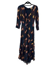 Farm Rio Blue Jungle Cashew Papaya Maxi Half sleeve Dress Size small Bohemian