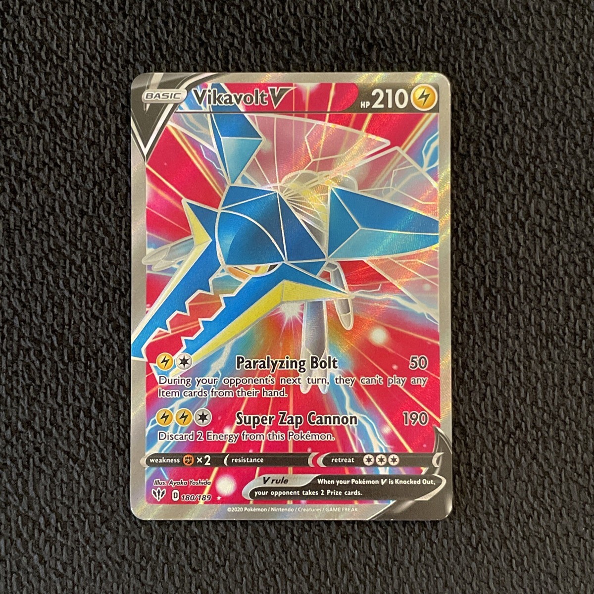 vikavolt v pokemon card value Amazon.com: Pokemon - Vikavolt V 180/189 - Darkness Ablaze - Full Art Holo main image 1
