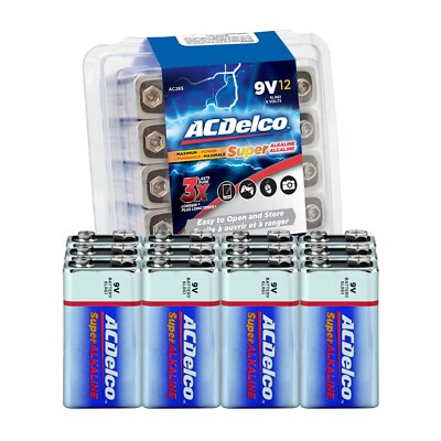 ACDelco 9V Batteries, Super Alkaline 9-Volt Battery, 12-Count