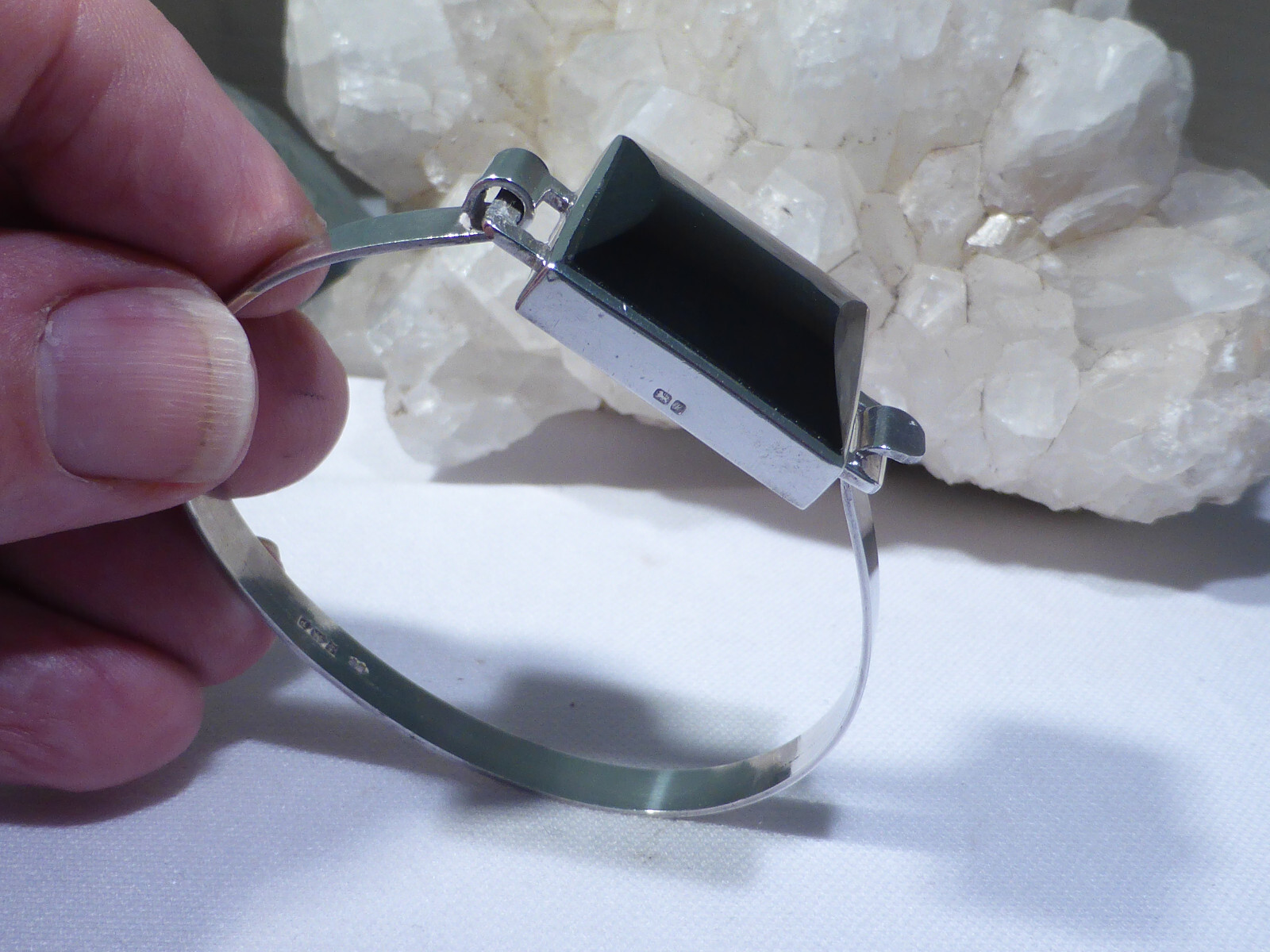 Solid Silver Bangle Onyx Stone Bracelet Hinged UK… - image 13