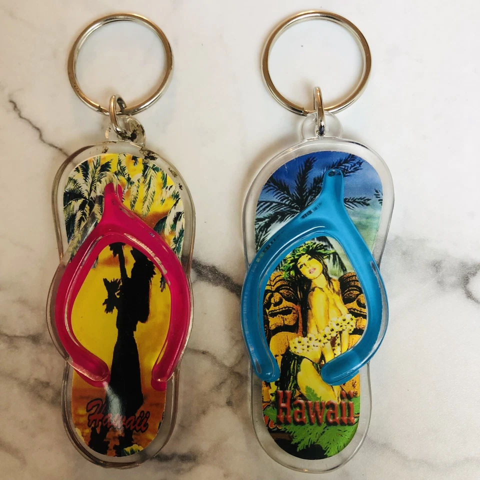 Lote de 2 llaveros sandalia hawaiana, chanclas acrílico isla hawaiana recuerdo regalo Foto 4 de 4