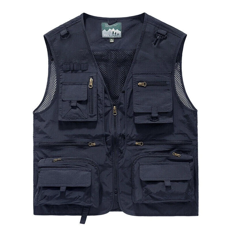 Mens Loose Fit V Neck Sleeveless Jacket with Multiple Pockets Breathable - Image 4 of 4