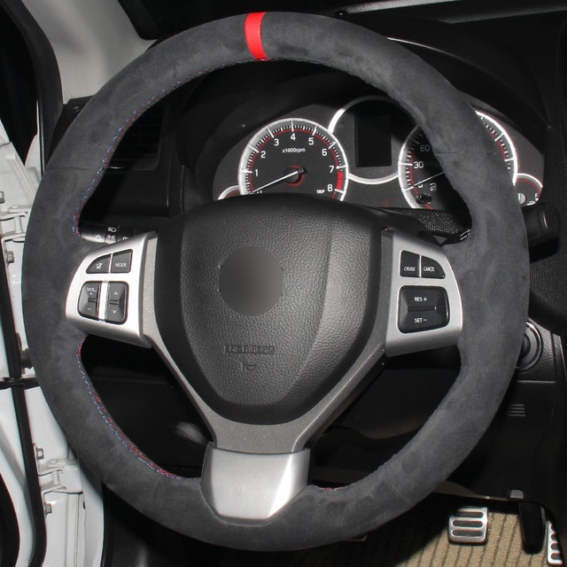 Black Leather Handstitched Car Steering Wheel Cover for Suzuki Swift