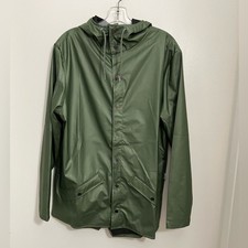 Rains Unisex Hooded Rain Jacket In Evergreen Snap Buttons Waterproof Size Small