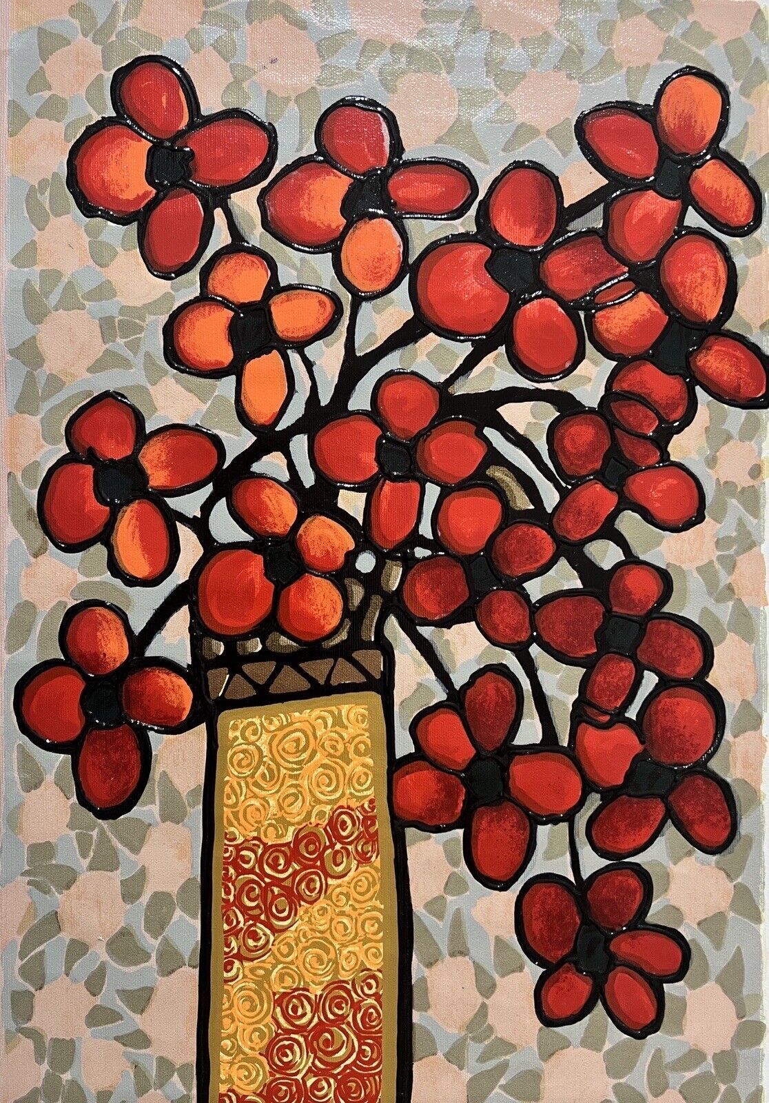 Avi Ben Simhon - Fleurs rouges - Giclée sur toile embellie - 103x35 cm