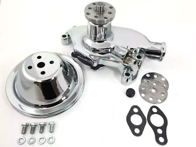 SB Chevy Water Pump Short SBC 350 V8 High Volume CHROME Pulley Kit - 1 Groove
