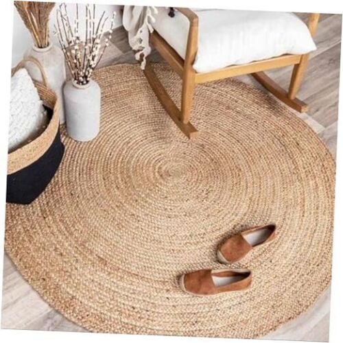 Jute Braided Area Rug Round Stain Resistan Natural Handmade 3 feet Braided Rug