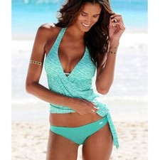 Large Size Tankini Striped Printed Tank Top Swimsuit Two-piece Swimsuit