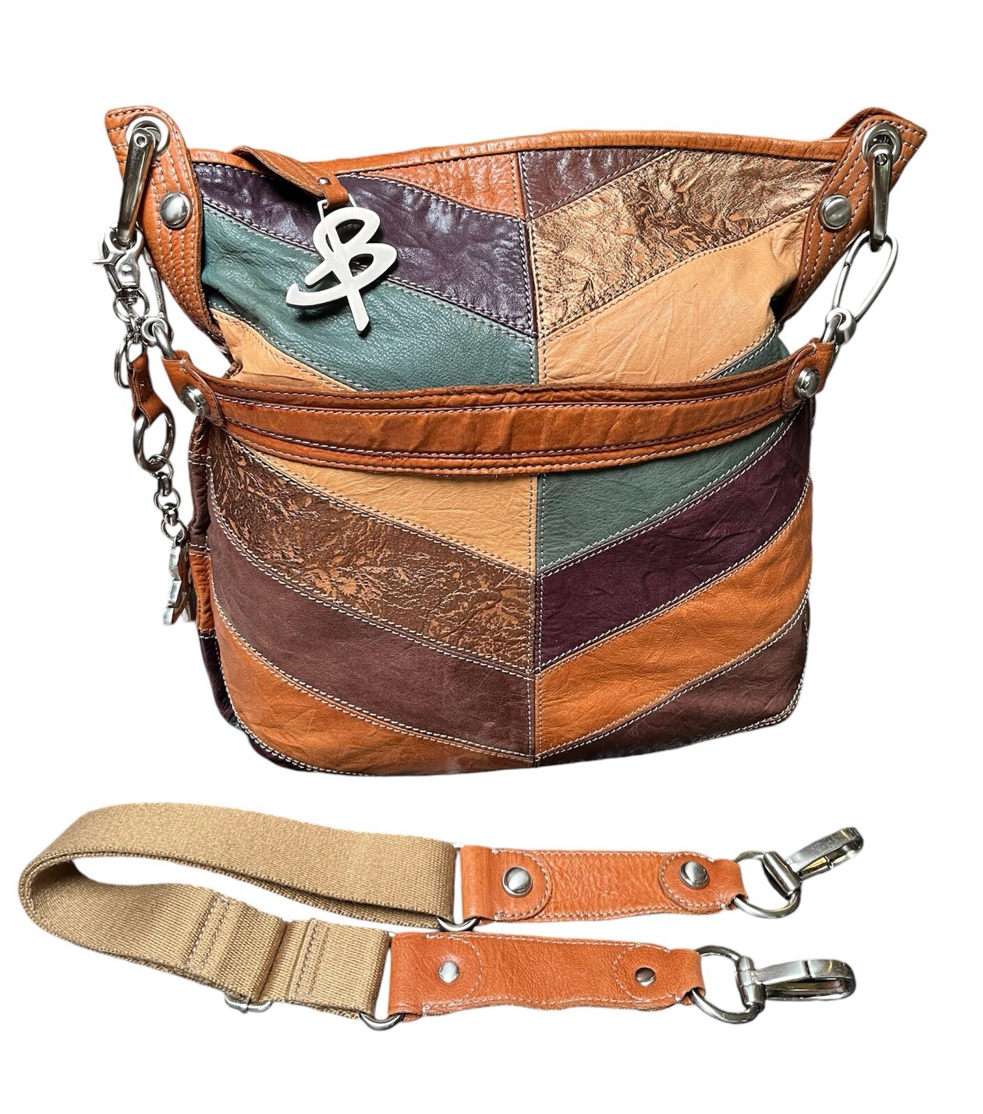 B Makowsky Leather Patchwork Convertible Shoulder… - image 4