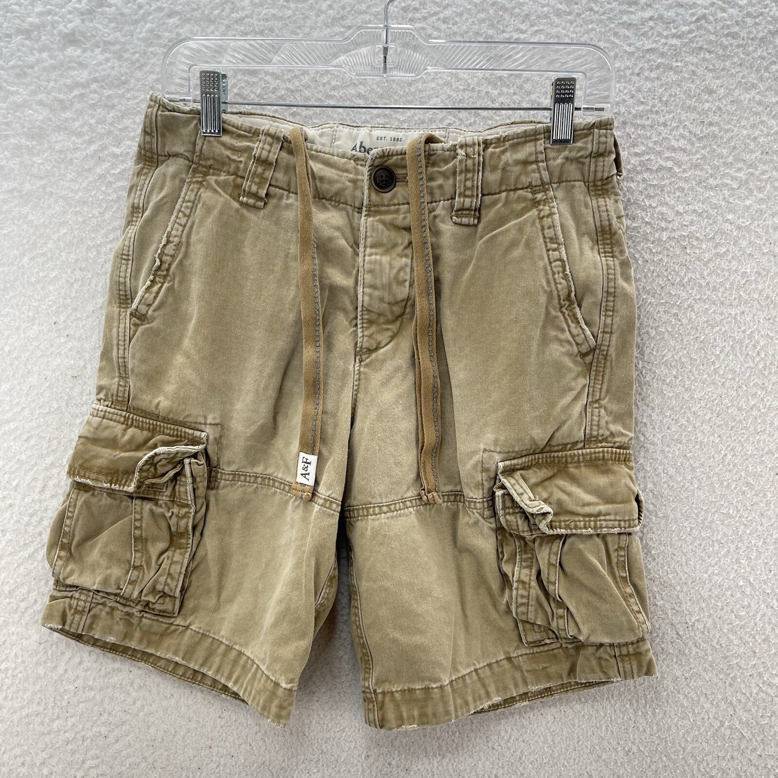 Abercrombie Fitch Shorts Mens 28 Khaki Cargo Paratrooper Button Fly Distressed