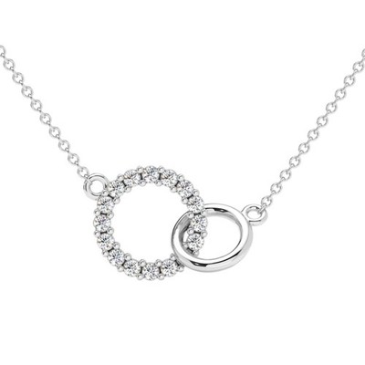 1/3Ct Mini Duet Circle Diamond Necklace 14k Gold Pendant Lab Grown 18''