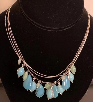 CH Carolina Herrera Blue Green Multi Strand Statement Necklace 16 