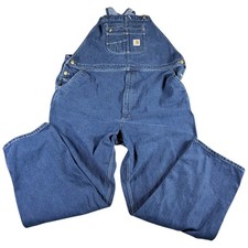 Carhartt Denim Bib Overalls Mens 44x34 Blue Workwear Vintage Heavyweight Durable