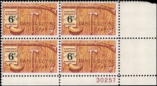 US Scott # 1357, Daniel Boone, Plate Block of (4) 1968 6¢ Stamps, MNH