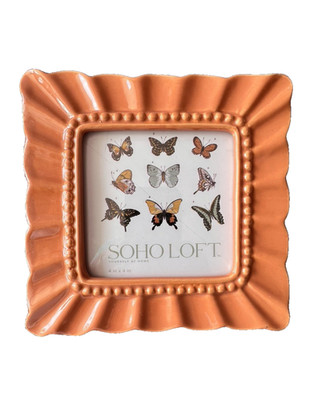 SoHo Loft Scalloped Photo Frame 4 x 4 TERRA  COTTA Ceramic Glossy Bead Picture