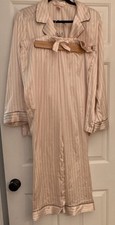 Vintage Victoria's Secret Pink/Wh Striped Satin Pajama Set Collared Button M