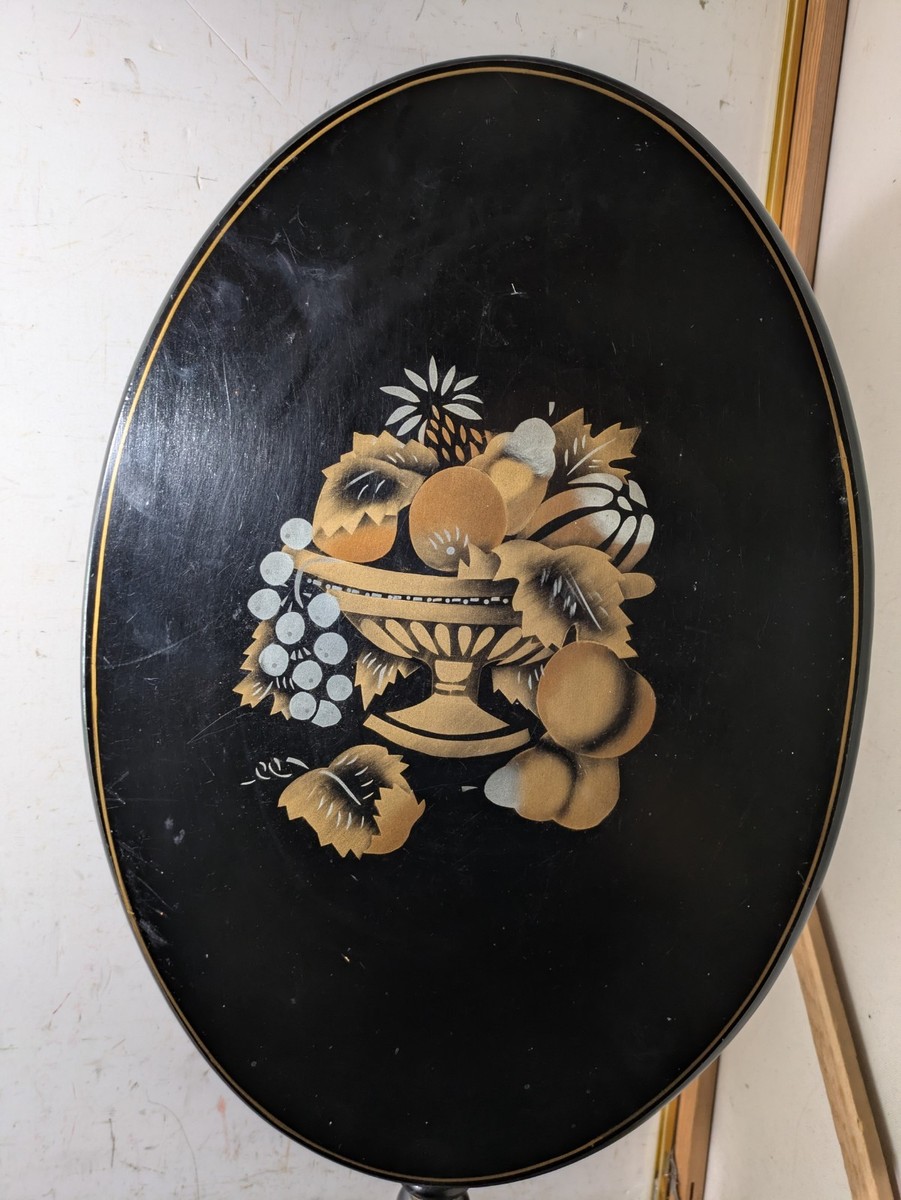 Vintage Lock 1776 Tilt Top Black Pedestal Tea Table Colonial