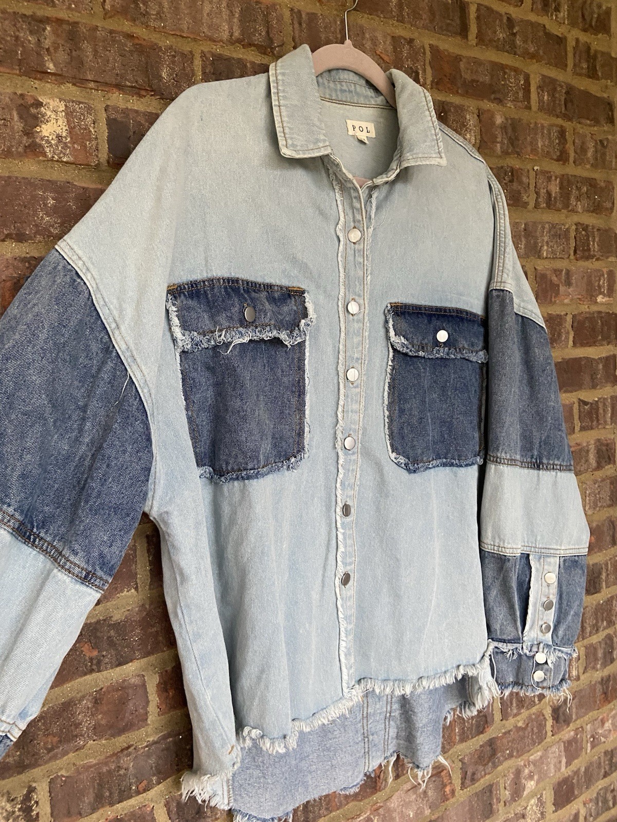 POL Patchwork Denim Shacket Oversized Women’s Med… - image 3