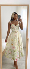 Damen Midikleid weiß/mehrfarbig floral V-Aus...