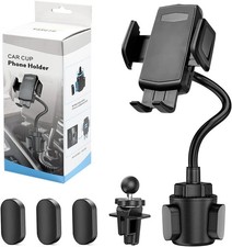 2 in 1 Cup Holder Phone Mount Universal Adjustable Gooseneck Cup Holder 360