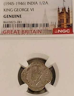 1945-1946 NGC Great Britain India 1/2 Anna Square Coin King George VI