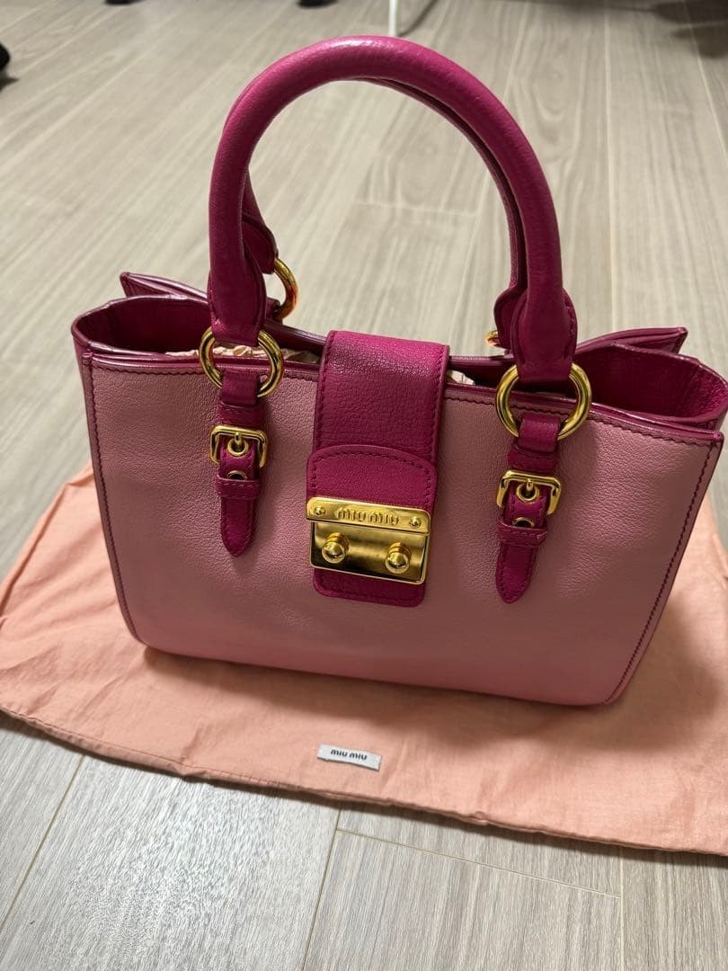 Miu Miu Pink Leather 2Way Handbag with Gold Hardware, Includes Shoulder Strap