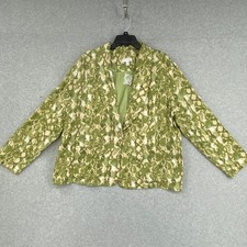 Susan Graver Pure Blazer Womens XL Green Artistic Botanical Single Button Cotton