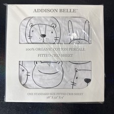 Addison Belle 100 Organic Cotton Fitted Crib Sheet Monochrome Animals LIMITED 