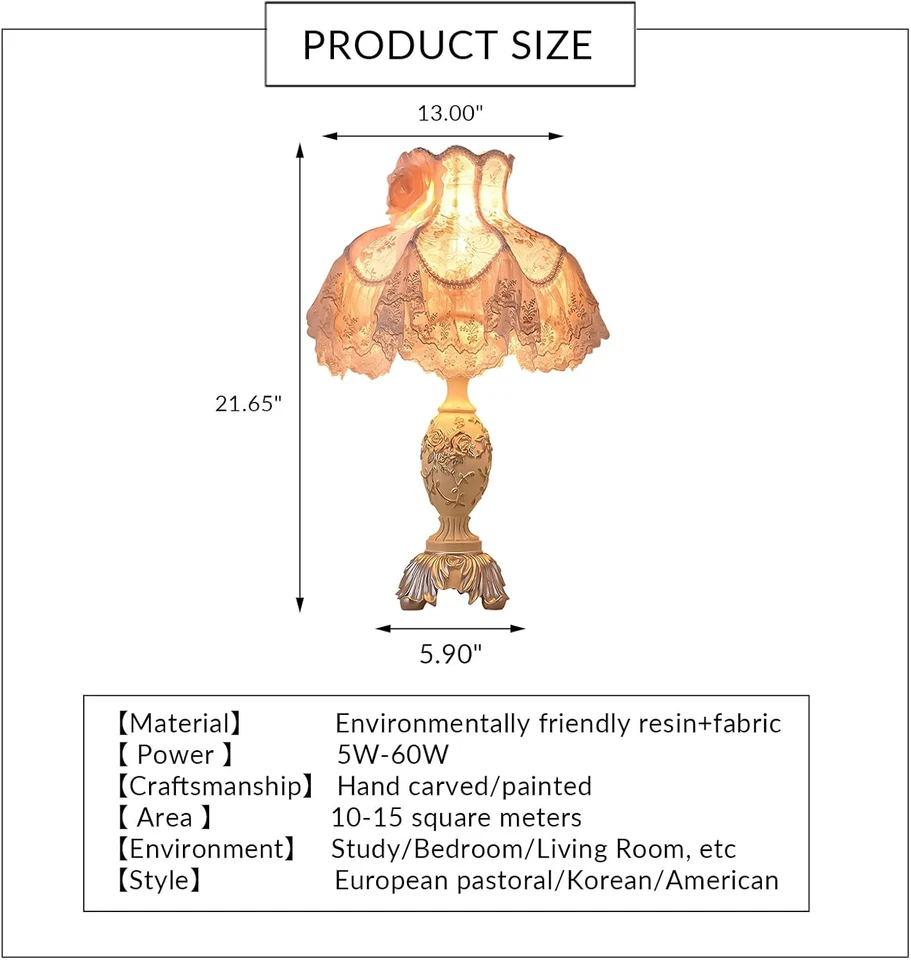 Lámpara de Escritorio Rosa Estilo Europeo con Pantalla de Tela,Lámpara de Mesa Victoriana con E27 Bu Foto 2 de 4