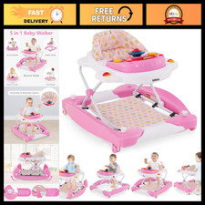 5-in-1 Foldable Baby Walker Activity Center for Toddlers - Pink, Fun Safe