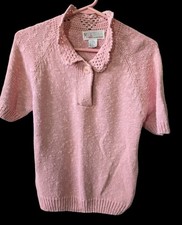 Vintage 80s Knit Sweater Milano Design Group Pink Short Sleeve Collar Size Small