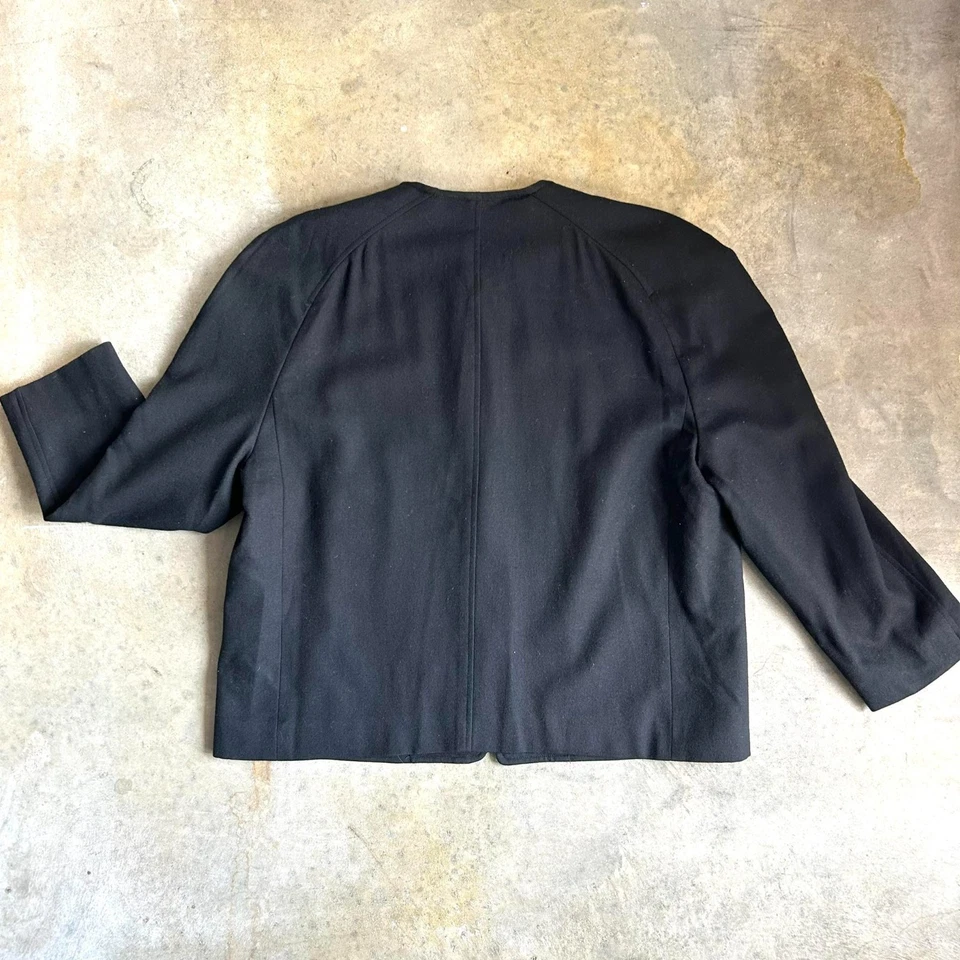 Chaqueta de lana Evan Picone vintage negra con cremallera para mujer EE. UU. 16W 1960 Foto 2 de 4