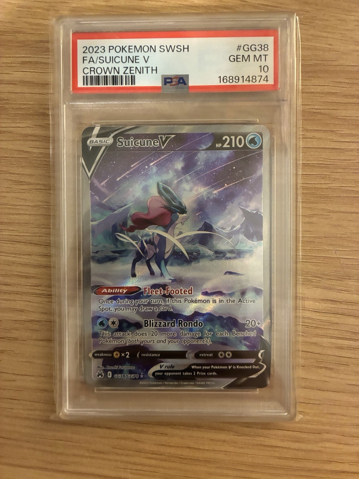 Pokémon TCG Suicune V Crown Zenith Galarian Gallery GG38/GG70 Holo 2023 PSA 10
