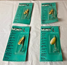 (LOT OF 4) Vintage Monti Fishing Spinners Lures *All are 3/8 oz.