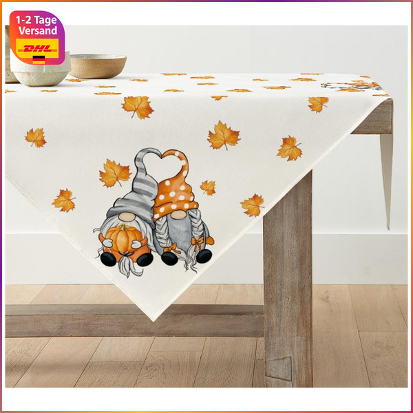 Tischdecke Gnome KüRbisse AhornbläTter Herbst 85X85 Cm FüR Festlichkeiten-image