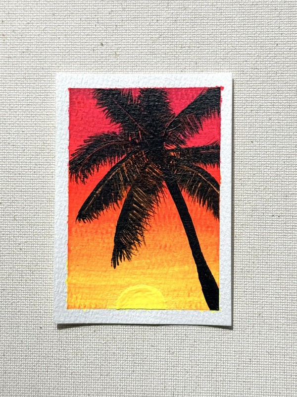 Neon Palm by Mandy Renea Fehland Acrylic on Cardstock ACEO ATC
