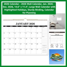 2026 Wall Calendar - Quality with Large Blocks  Holiday Highlights
