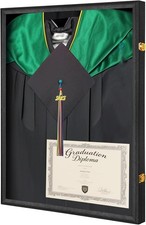 Large Graduation Shadow Box Frame Display Case Lockable Cap Gown Diploma Black