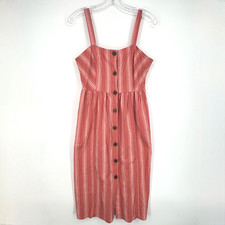 Forever 21 Juniors Medium Sleeveless Sun Dress Coral White Stripes Button Front
