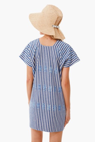 Tuckernuck Blue Stripe Mini Sullivan Embroidered Canvas Caftan Tunic Medium