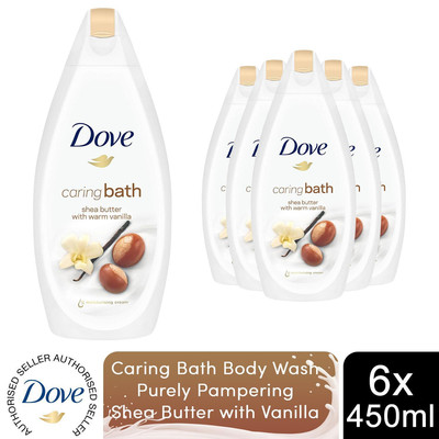 Dove Caring Bath Body Wash Pureely Pampering Shea Butter with Vanilla, 6x450ml