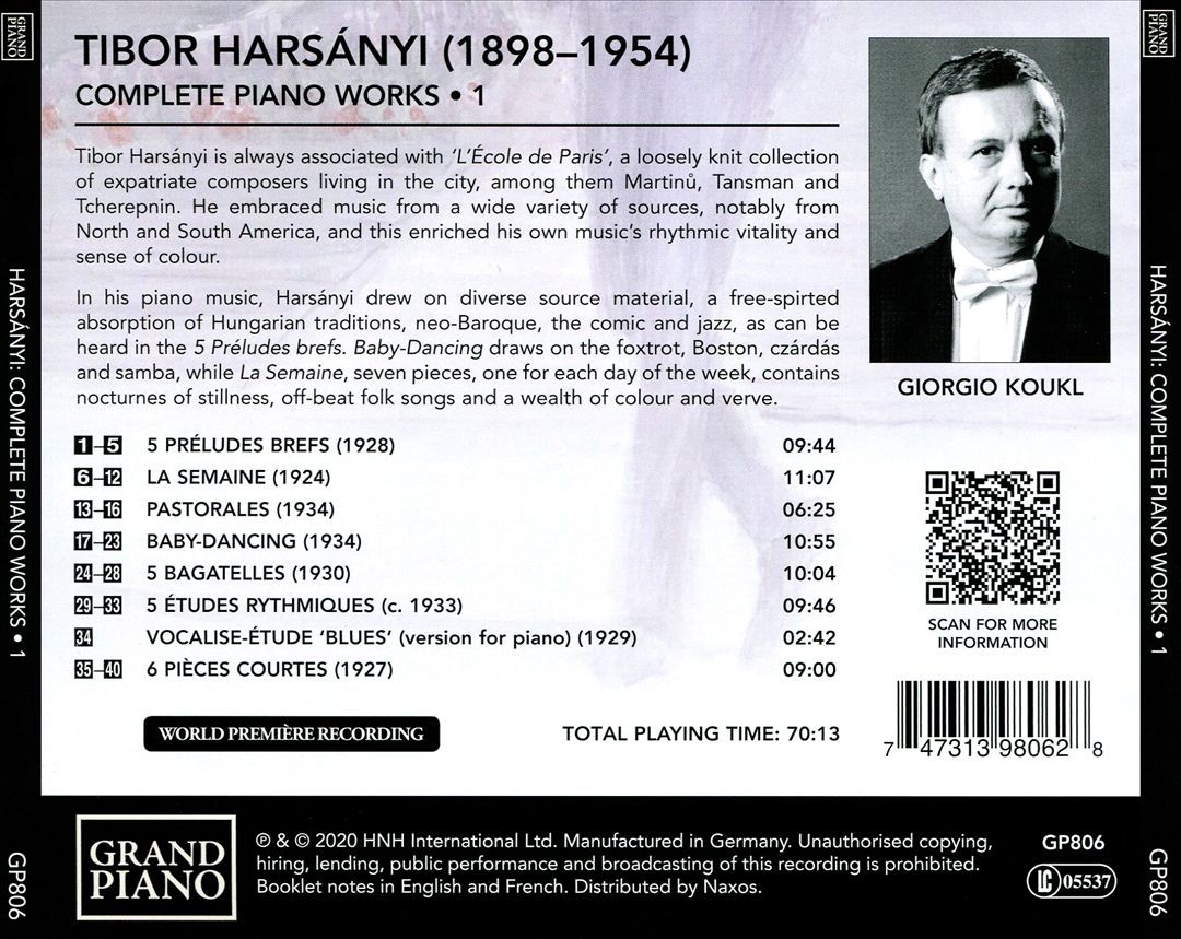 Giorgio Koukl Harsányi: Complete Piano Works, Vol. 1 New Cd