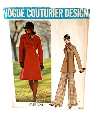 Vogue 2925 Pattern Fabiani Size 10 Double Breasted A-Line Coat & Pants UNCUT 70s