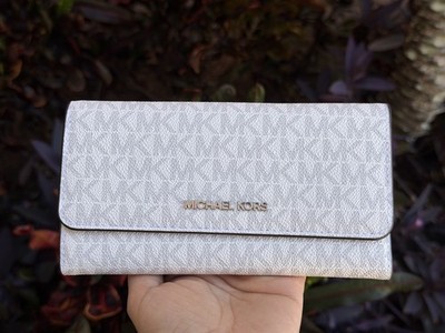 Michael Kors Jet Set Travel Large Trifold Wallet MK Bright White/Grey